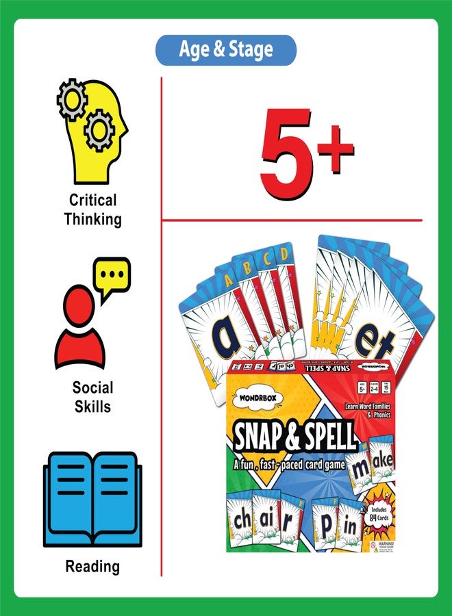 WONDRBOX Educational Card Game - Snap and Spell, Fun Learning Toys & Games for Kids, Learn Word Families & Phonics Activity, Creative Word Play, Gifts for Boys & Girls Ages 5, 6, 7, 8 - Image 3